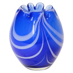 Fenton Robert Barber Blue & White Hand Blown Vase