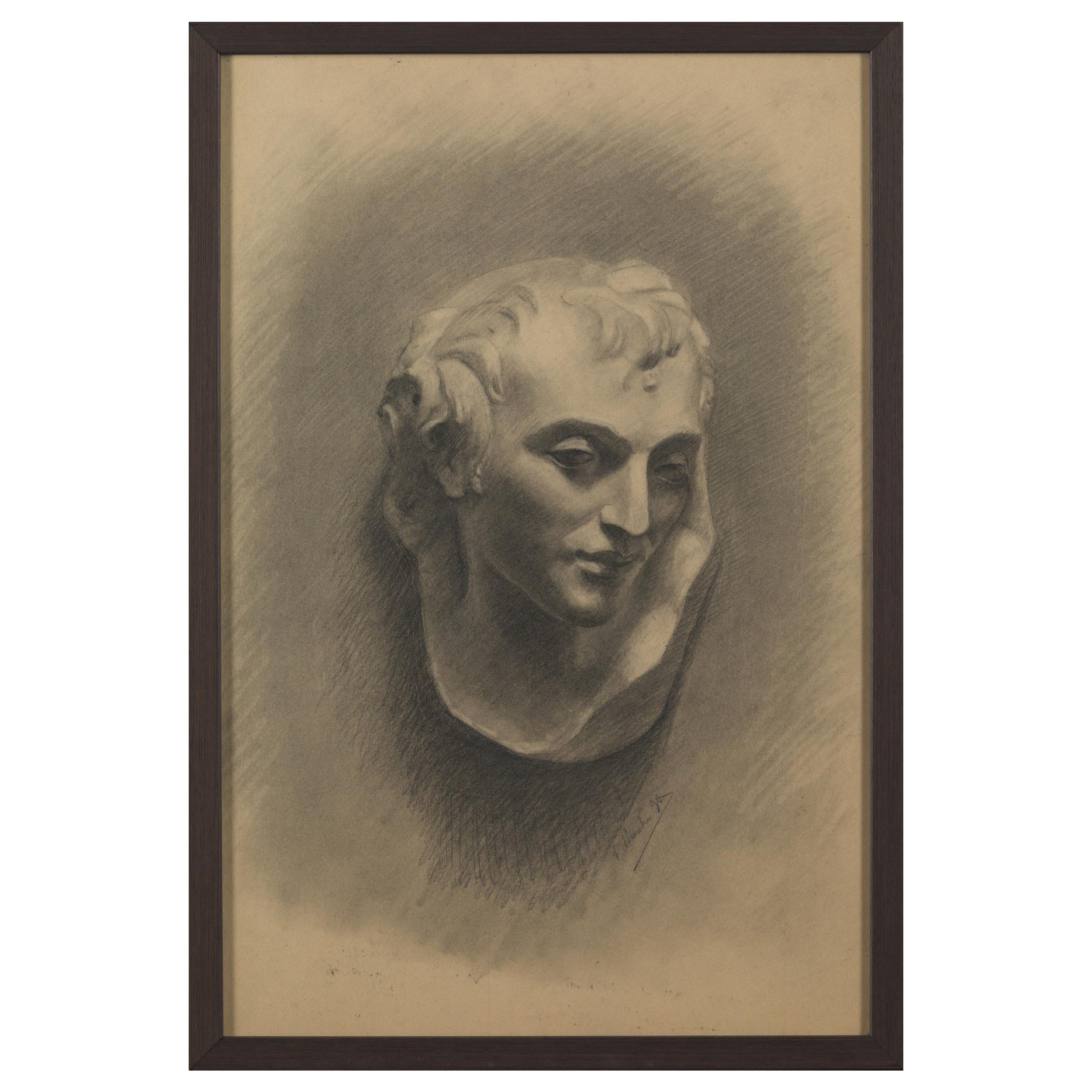 Portrait of a Woman, Drawing, Pencil on Paper, Framed and Signed