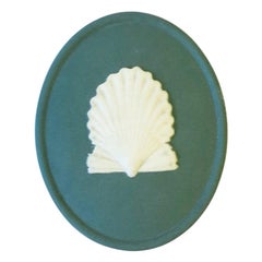 Retro English Wedgwood Jasperware Scallop Seashell Teal Blue & White Box, circa 1980s