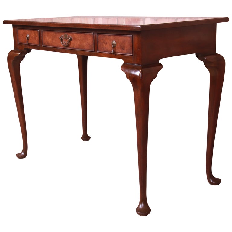 Kittinger Queen Anne Burled Walnut Writing Desk or Console Table at
