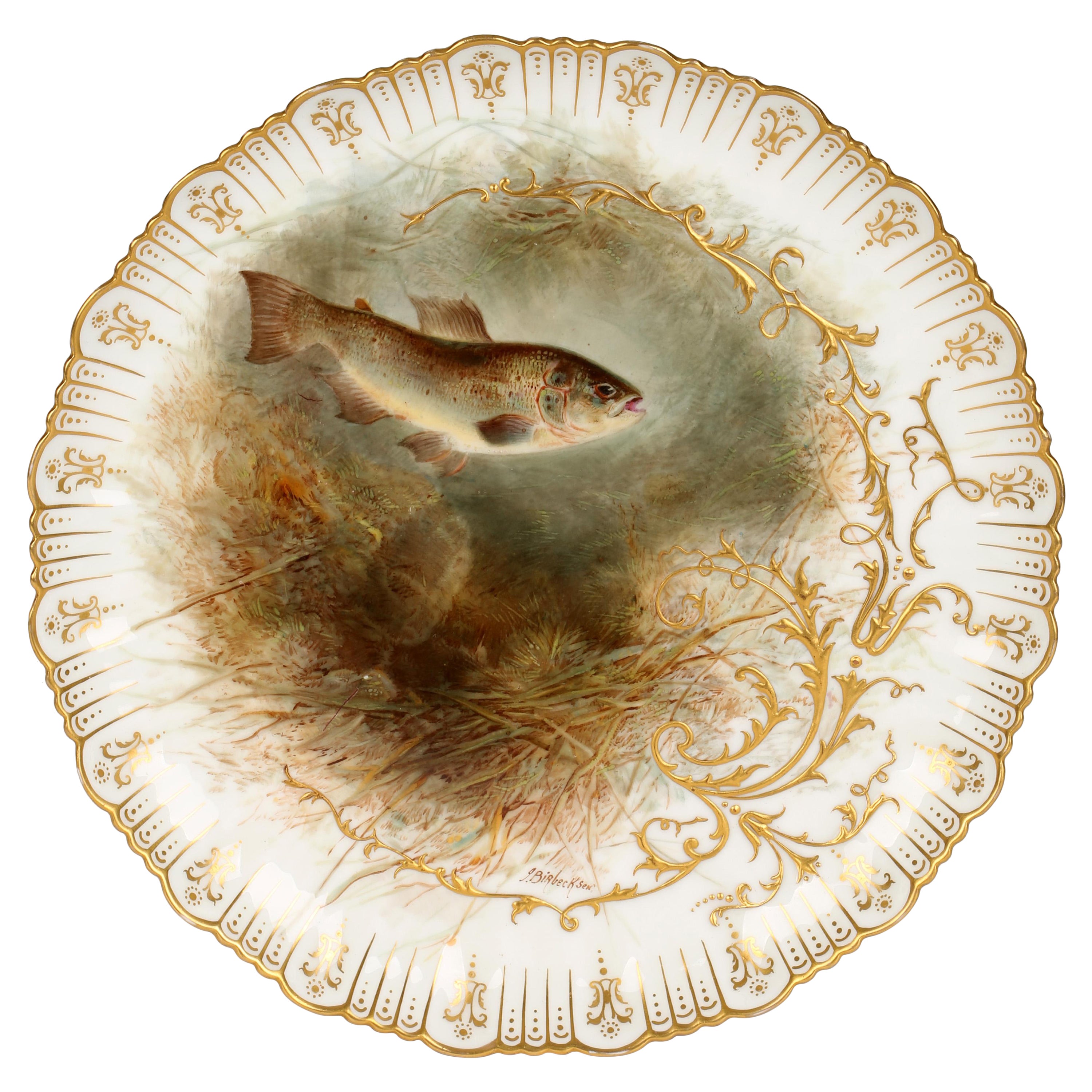 Cauldon Porcelain Cabinet Plate Painted with a Salmon Trout by Joseph Birbeck