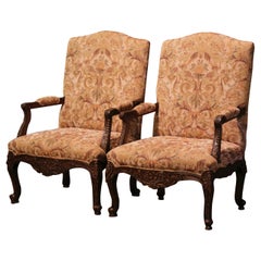Pair of Early 20th Century Louis XV Carved Walnut Armchairs from Provence
