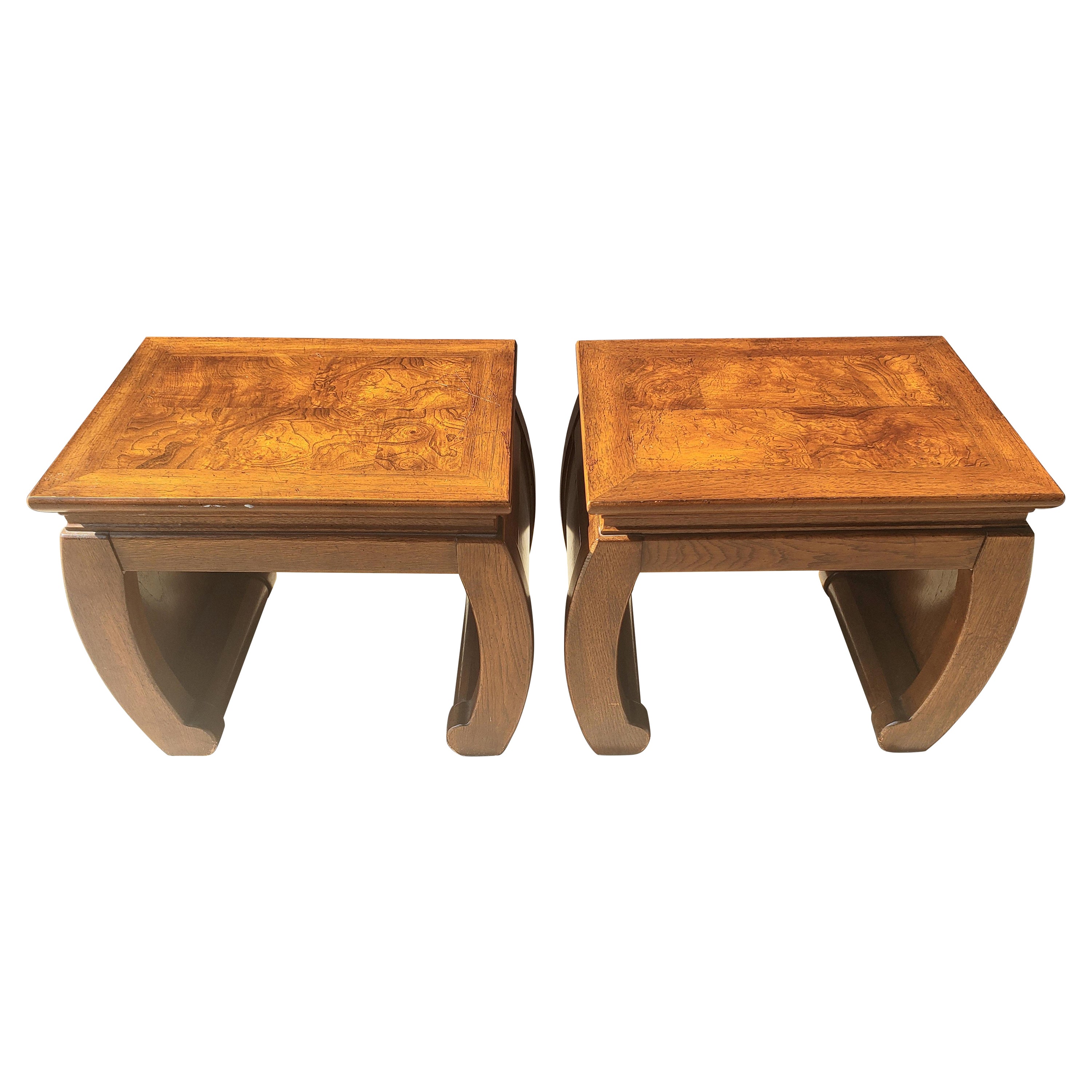 Gordons Fine Furniture Asian Design Fruitwood Burl Side Tables, a Pair