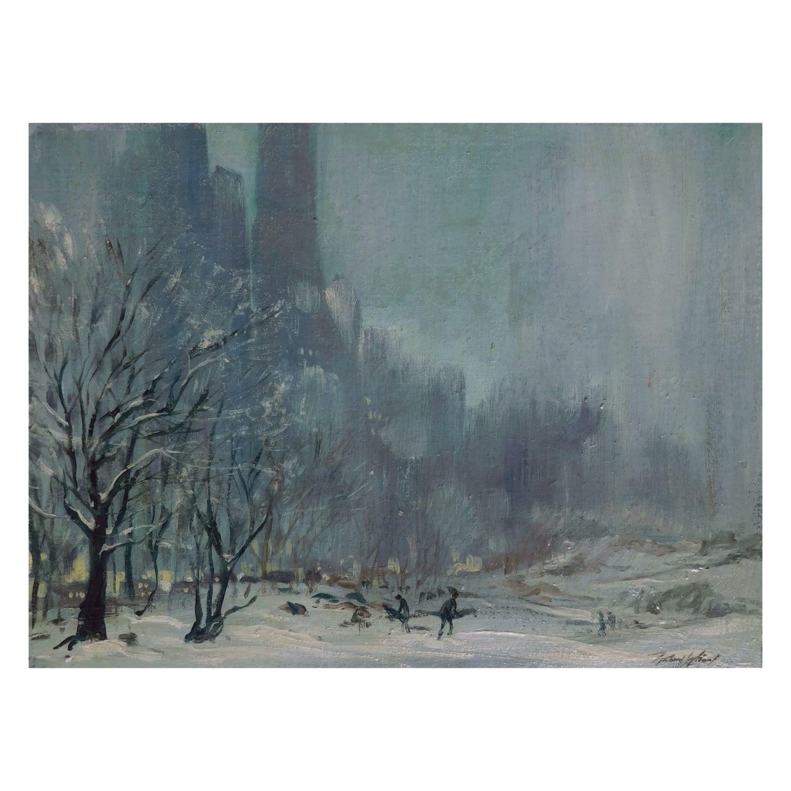 Richard Whorf Oil on Board, circa 1940, New York Subject For Sale