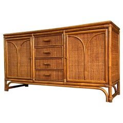 Vintage Rattan and Woven Wicker Sideboard Buffet