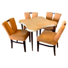 Mid Century Modern Paul Frankl for Johnson Game Table Set 4 Orange V Chairs