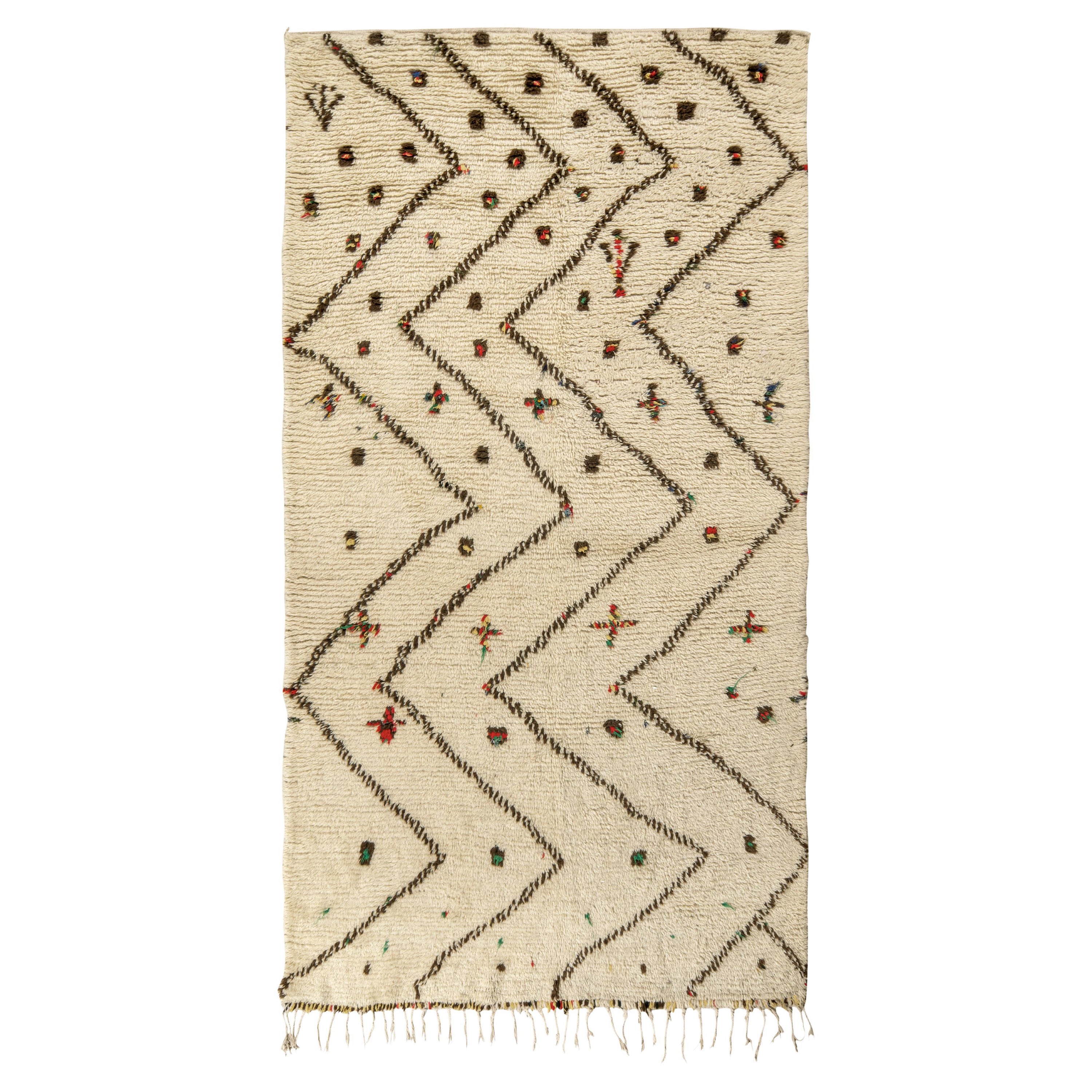 Hand-Knotted Moroccan Berber Rug, Beige-Brown Zig-Zag Pattern by Rug & Kilim For Sale