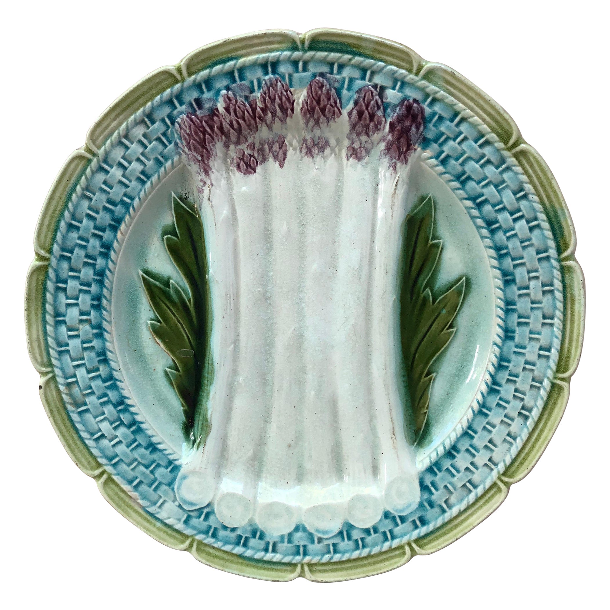 French majolica Asparagus plate  tray majolica  hand painted Asparagus serving platter  9 x 14 plate French country