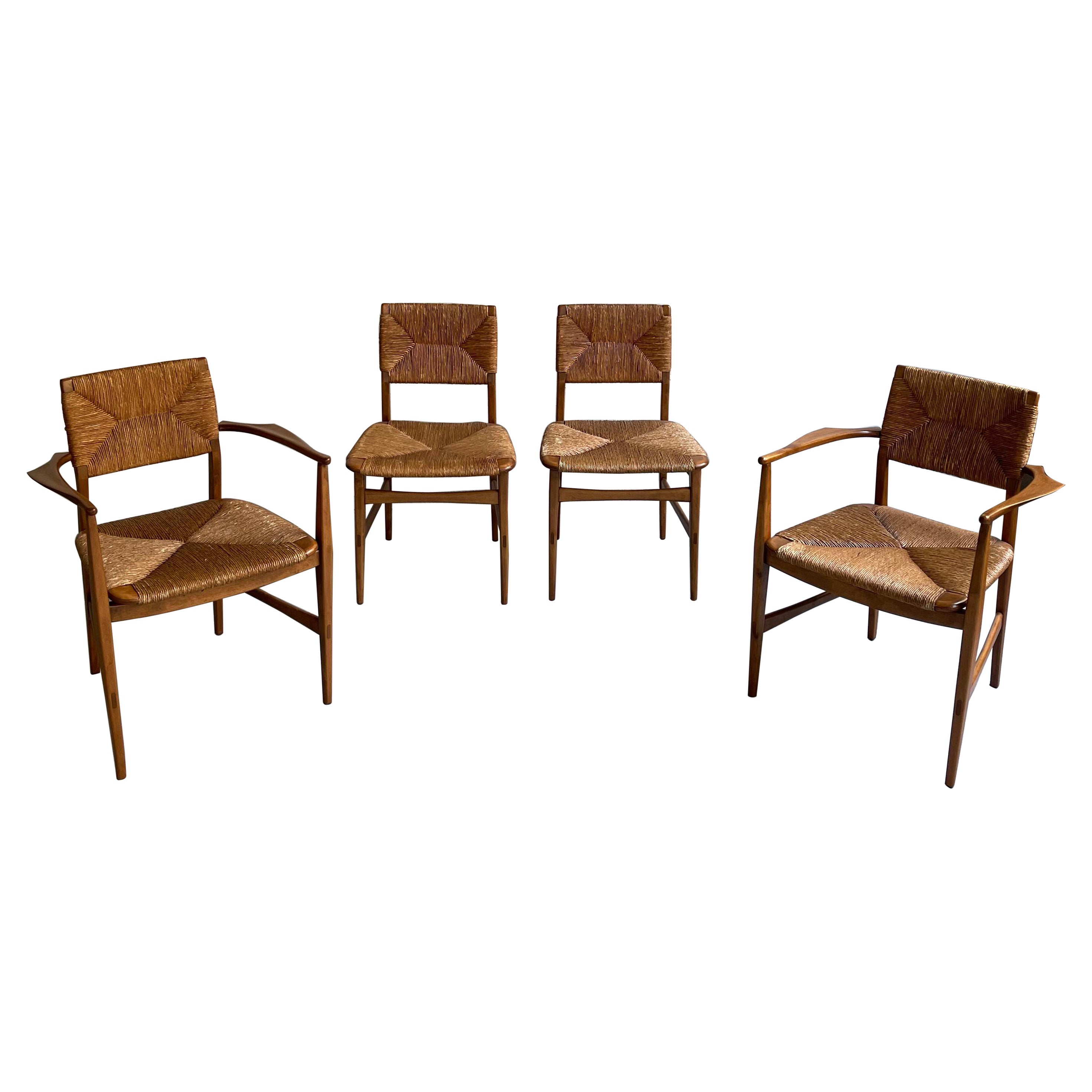 Scandinavian Modern Rush and Beech Dining Chairs