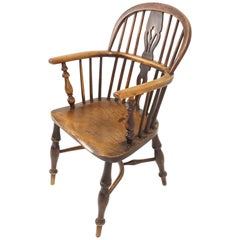 Antique Windsor Arm Chair, Country Chair, Elm + Yew, Scotland 1850, H544