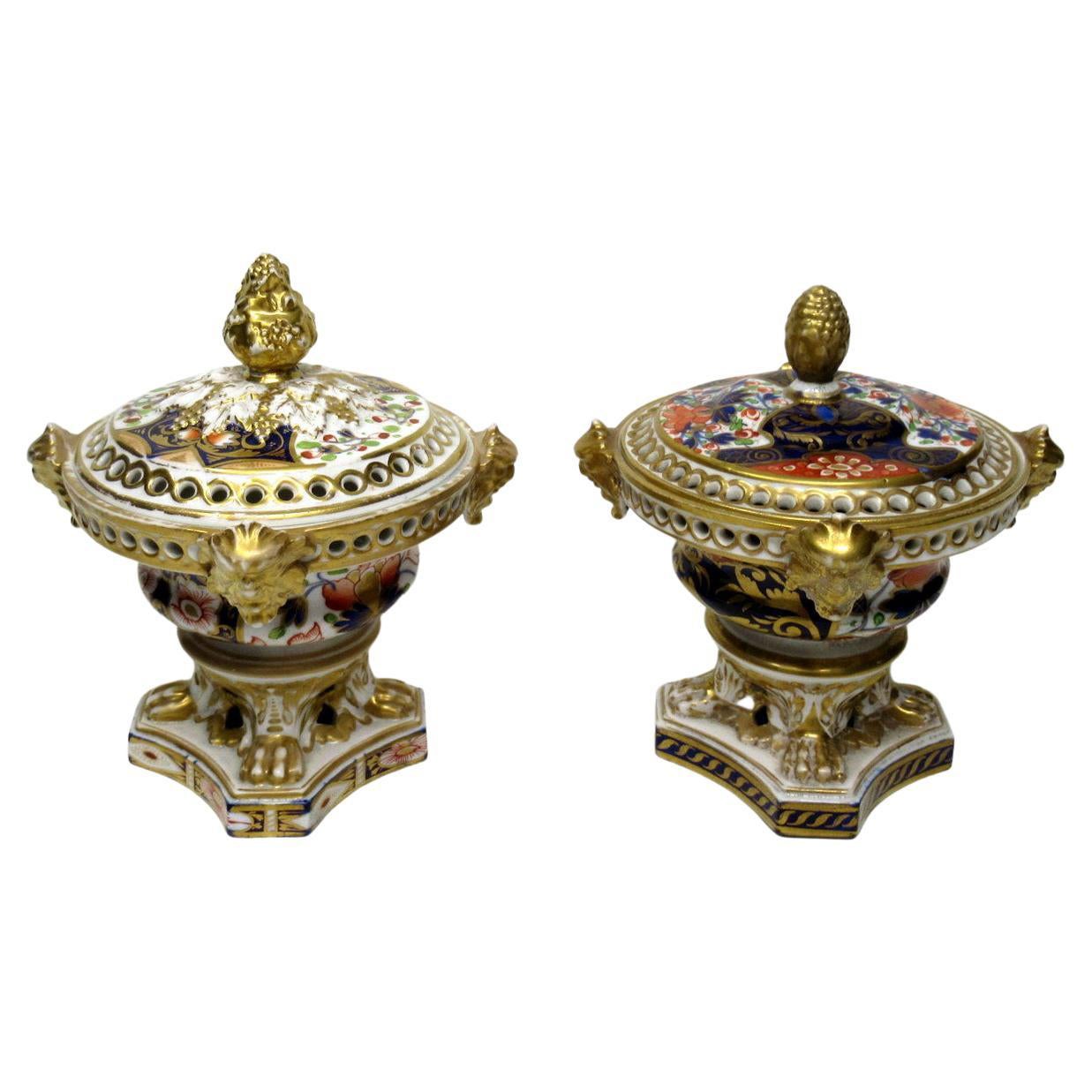 Antique Regency English Crown Derby Pair Urns Vases Pot Pourri Centerpieces