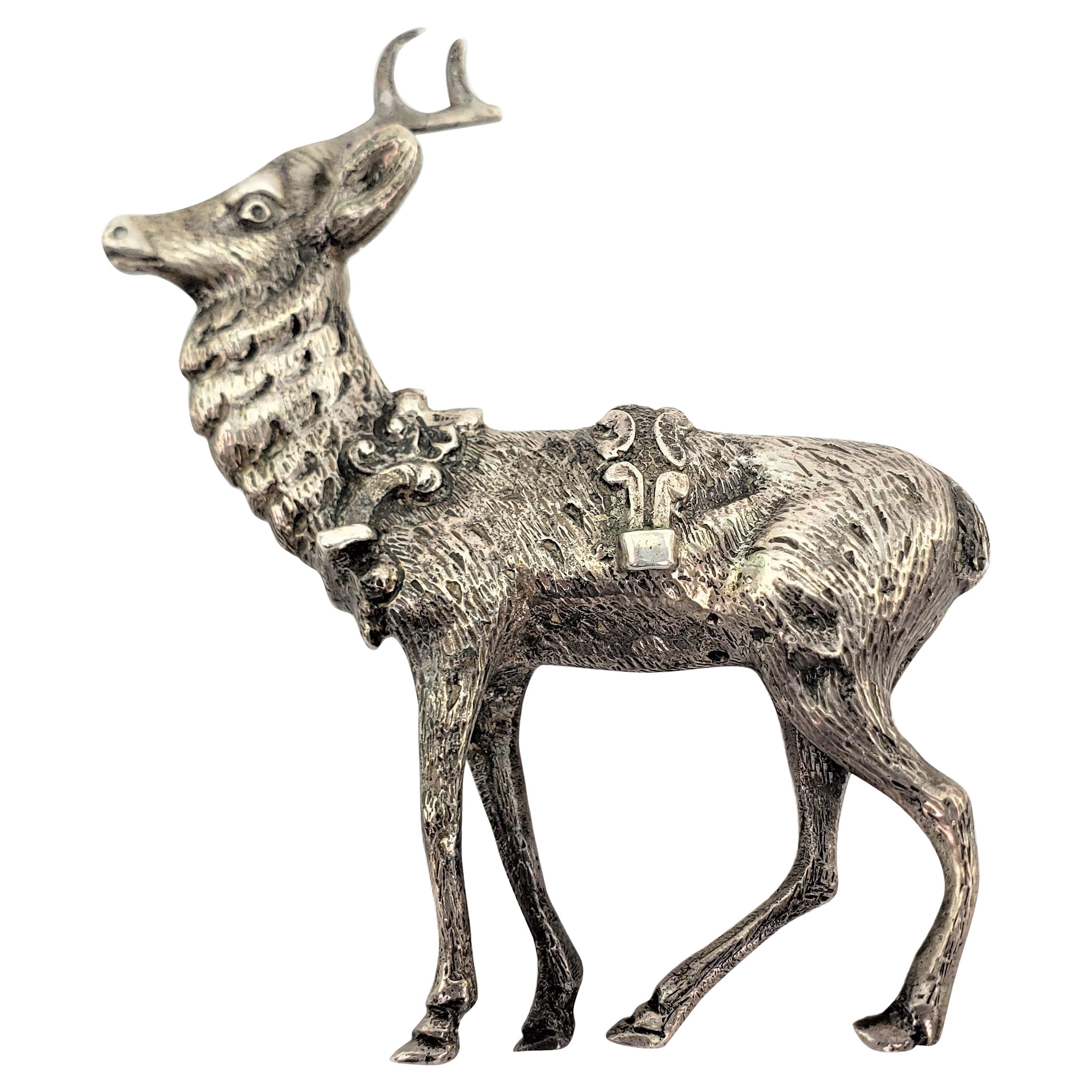 Antike, antike Art-déco-Skulptur oder Figur aus gegossenem kontinentalem Silber, Elke oder Reindeer