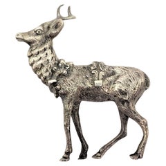 Sculpture ou figurine ancienne Art Déco en argent continental moulé en forme d'élan ou de renard