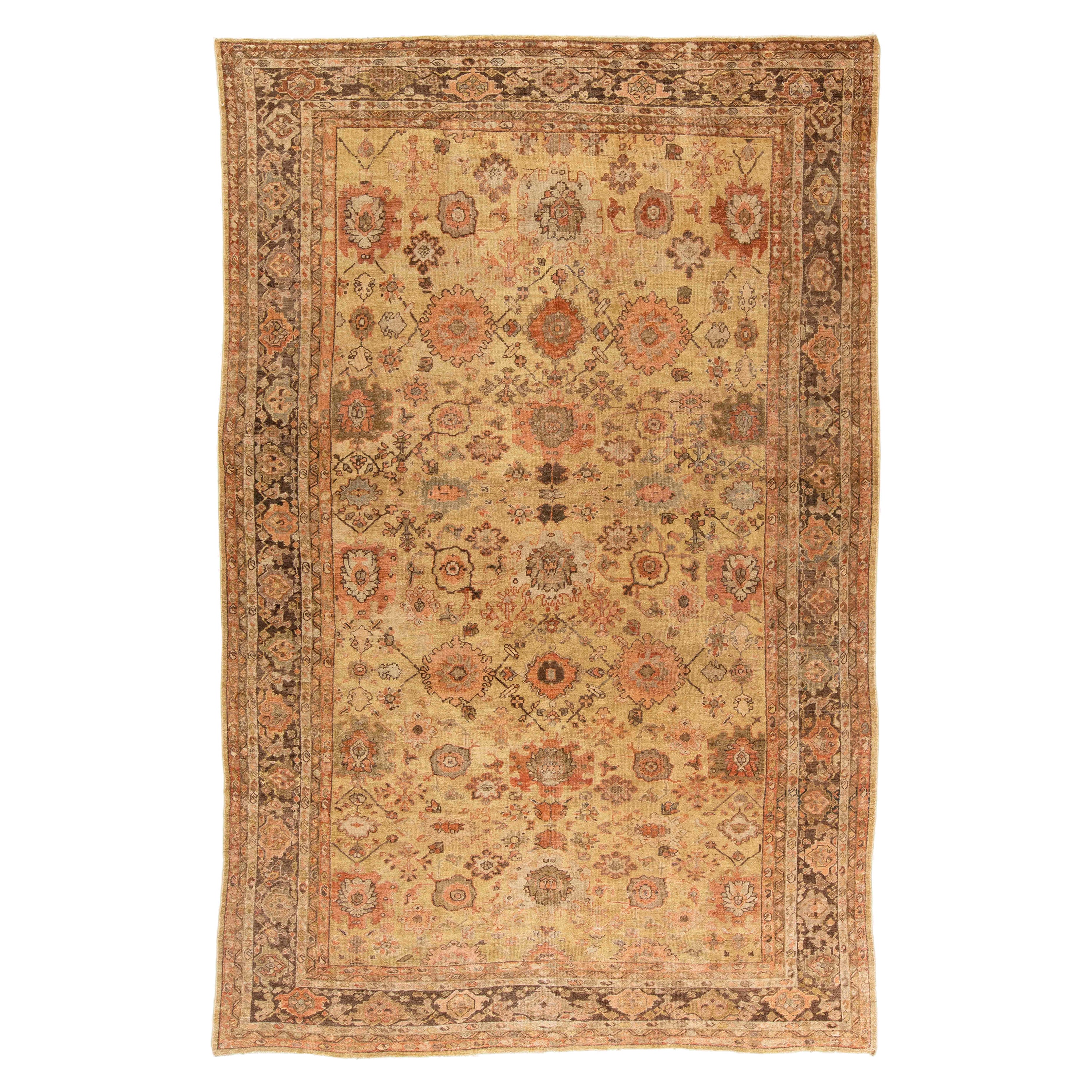 19th Century Persian Sultanabad Botanic Wool Rug For Sale