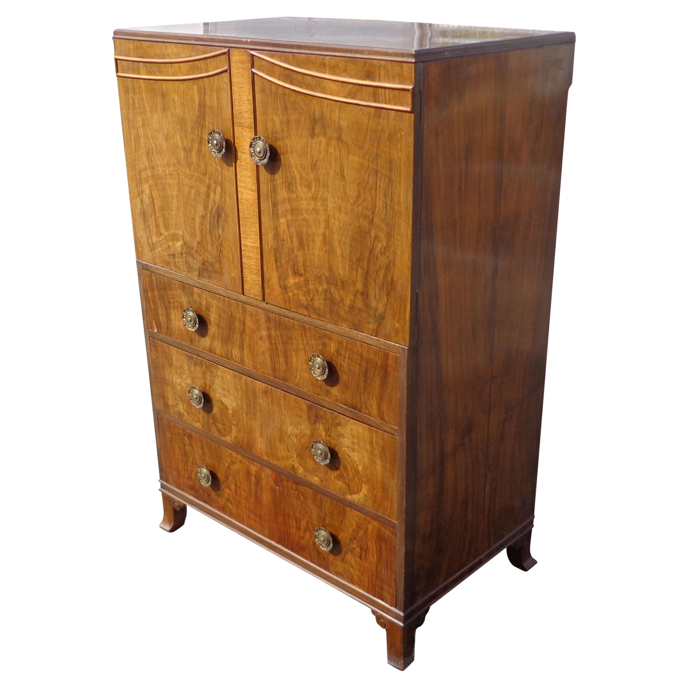 Antique Walnut Burl Dresser Armoire Linen Cabinet For Sale