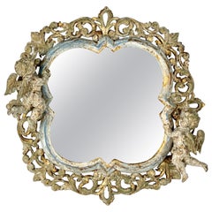 Carved Italian Cartouche Mirror with Cherubs C. 1930's