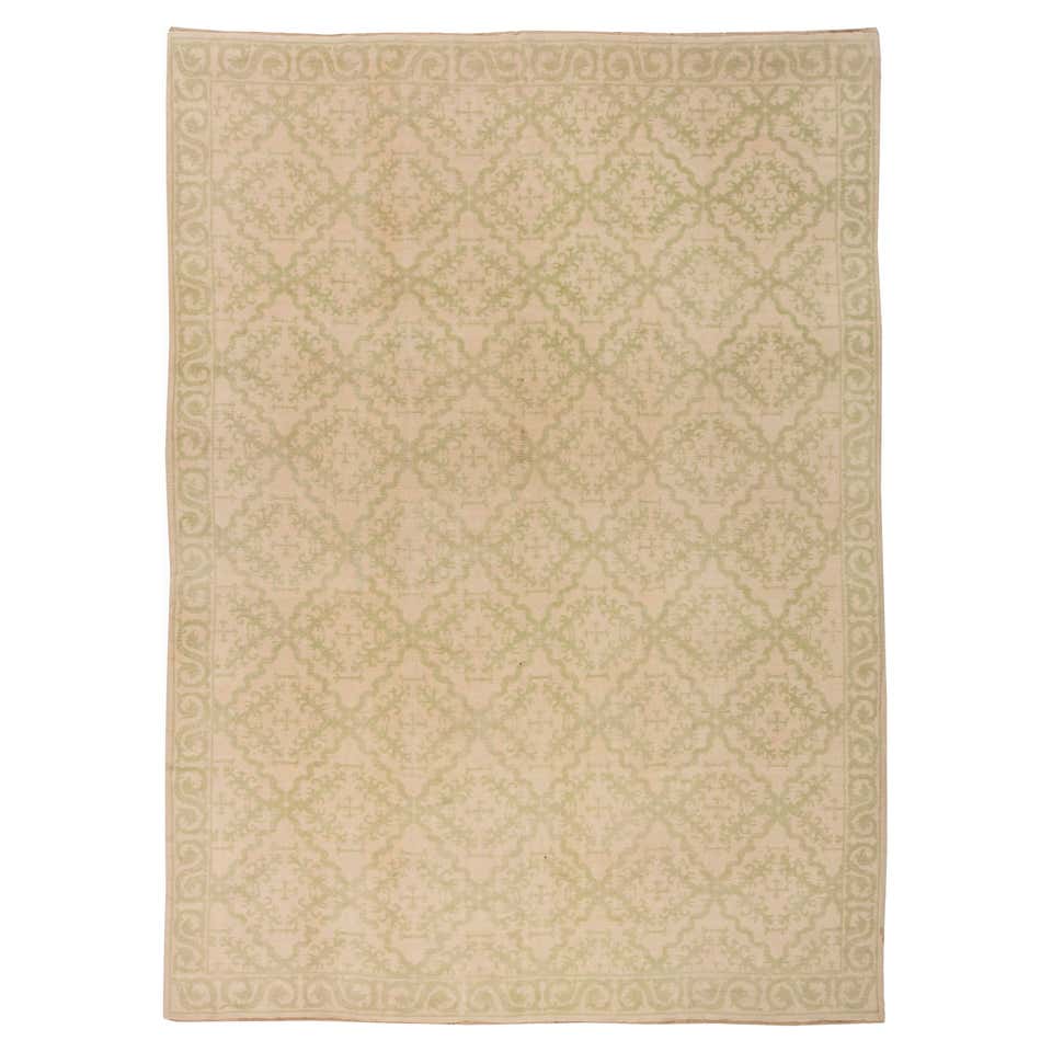 Vintage Spanish Botanic Brown and Ivory Wool Carpet For Sale at 1stDibs