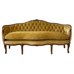 Vintage French Louis XV Style Sofa with Velvet Button Tufted Upholstery