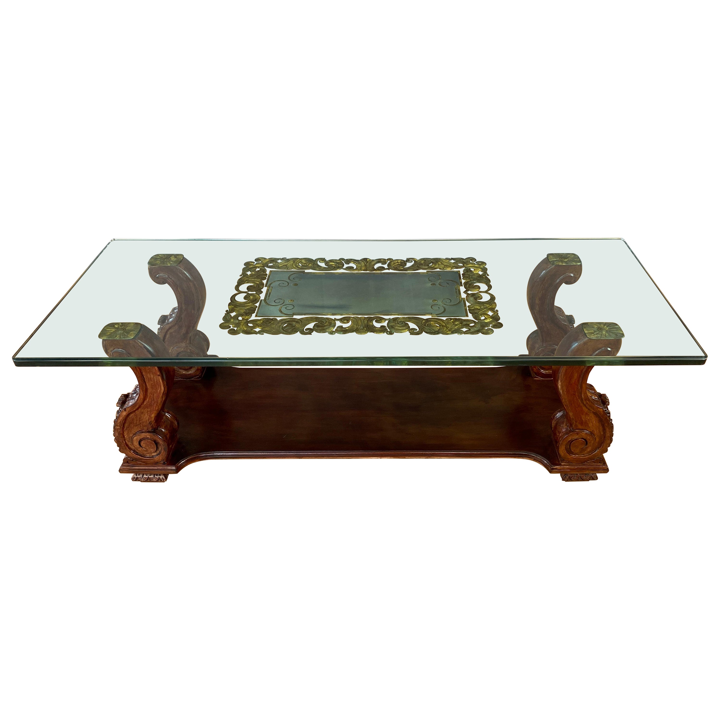 c. 1930s Harriton Carved Glass Verre Églomisé Coffee Table