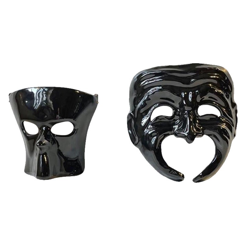 Black Italian Masquerade Face or Wall Masks, Signed Ca'd'Oro Venezia 1982 For Sale