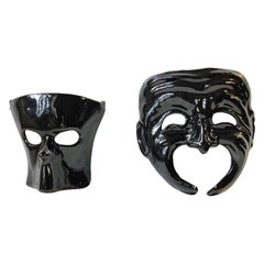 Black Italian Masquerade Face or Wall Masks, Signed Ca'd'Oro Venezia 1982