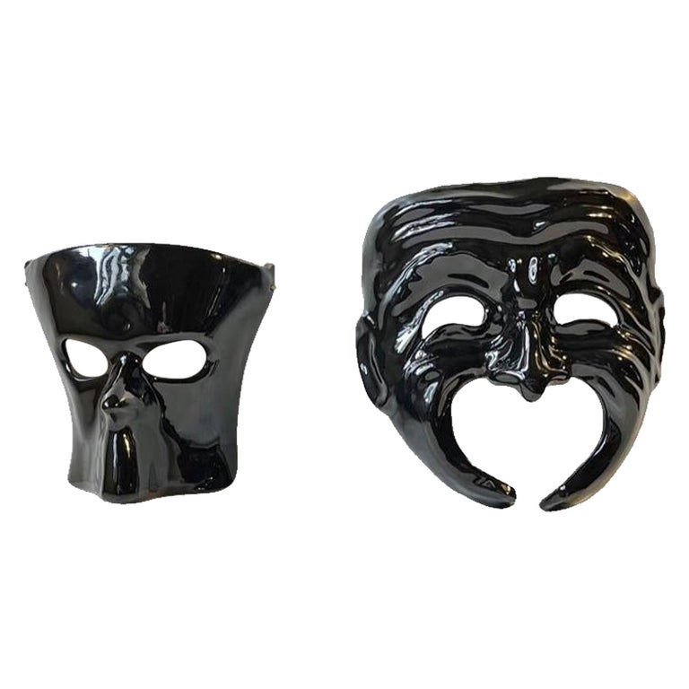 Black Italian Masquerade Face or Wall Masks, Signed Ca'd'Oro Venezia 1982  For Sale at 1stDibs