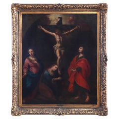 Antique Italian School Oil on Canvas Painting, Crucifixion Of Christ, 19th C