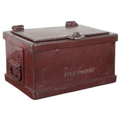 Used Wells Fargo Heavy Iron Red Fire Proof Stagecoach Strong Box Bank Safe