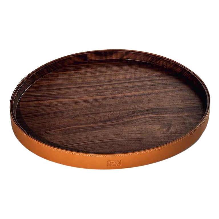 Zhuang, Round Tray in Saddle Extra Leather Camel For Sale