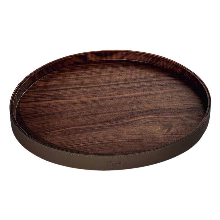 Zhuang, Round Tray in Saddle Extra Leather Carbon For Sale