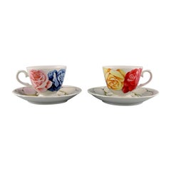 Emilio Bergamin for Taitù, Two Romantica Coffee Cups with Saucers in Porcelain
