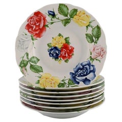 Emilio Bergamin for Taitù, Eight Deep Romantica Plates in Porcelain with Flowers