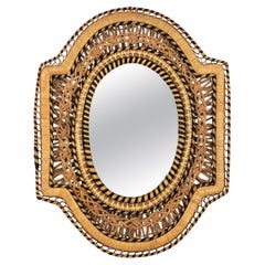 Rattan and Wicker Braided Emmanuelle Peacock Mirror, 1970s