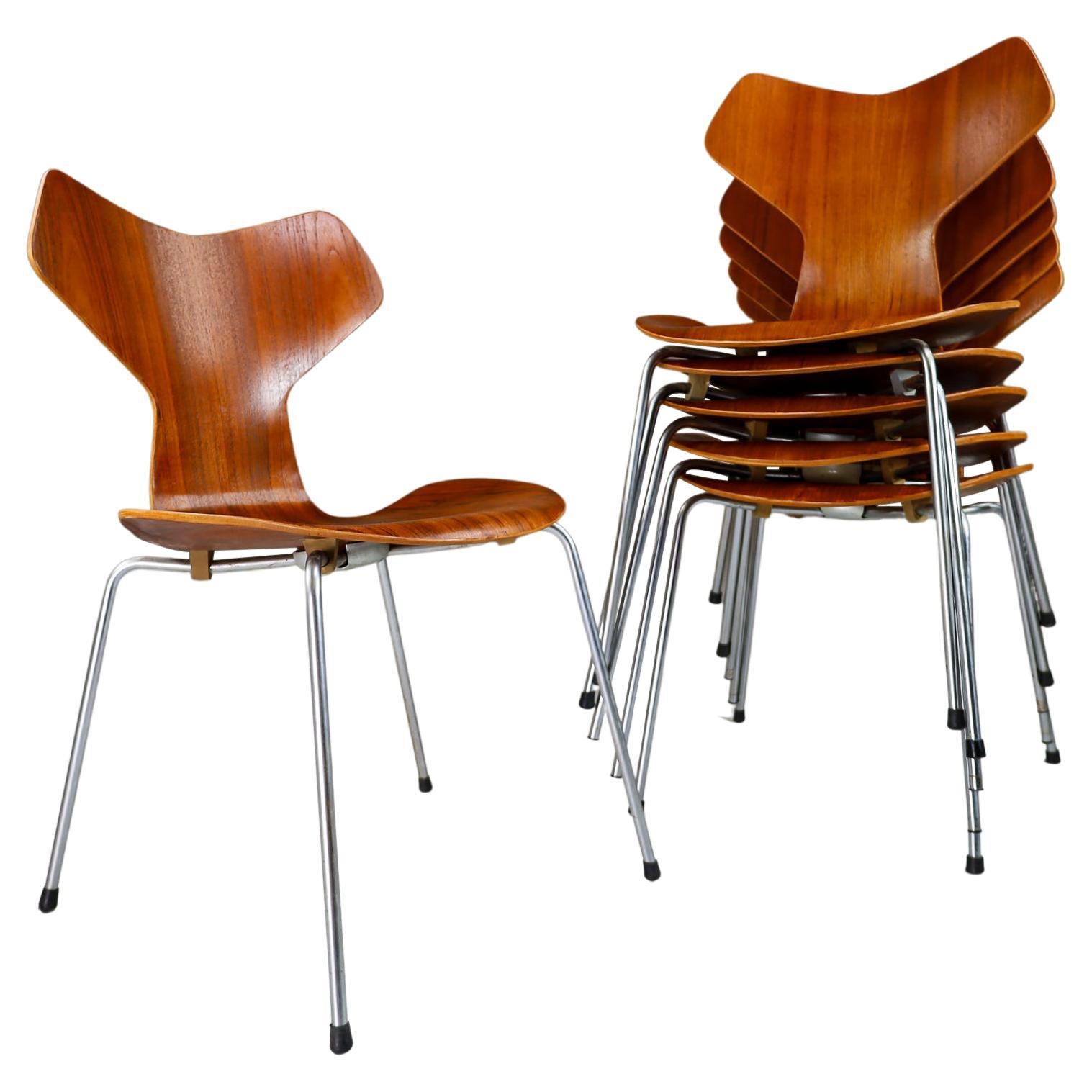 Set/6 Arne Jacobsen Grand Prix Dining Chairs for Fritz Hansen, Denmark 1960s