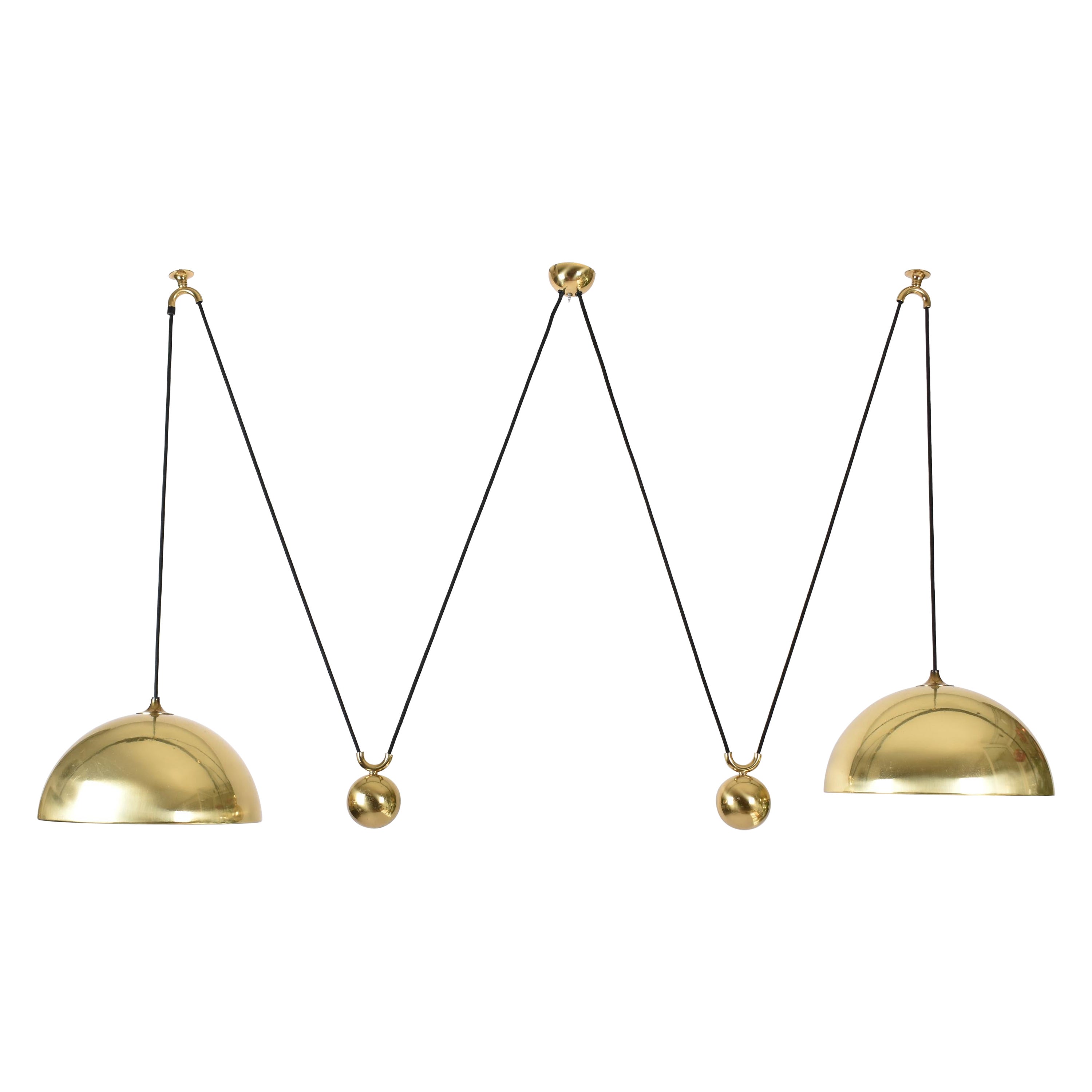 Florian Schulz Double Counterbalance Brass Lamp, Germany, 1970