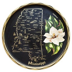 Round Mississippi Magnolia Tin Serving Tray in Black and Cream