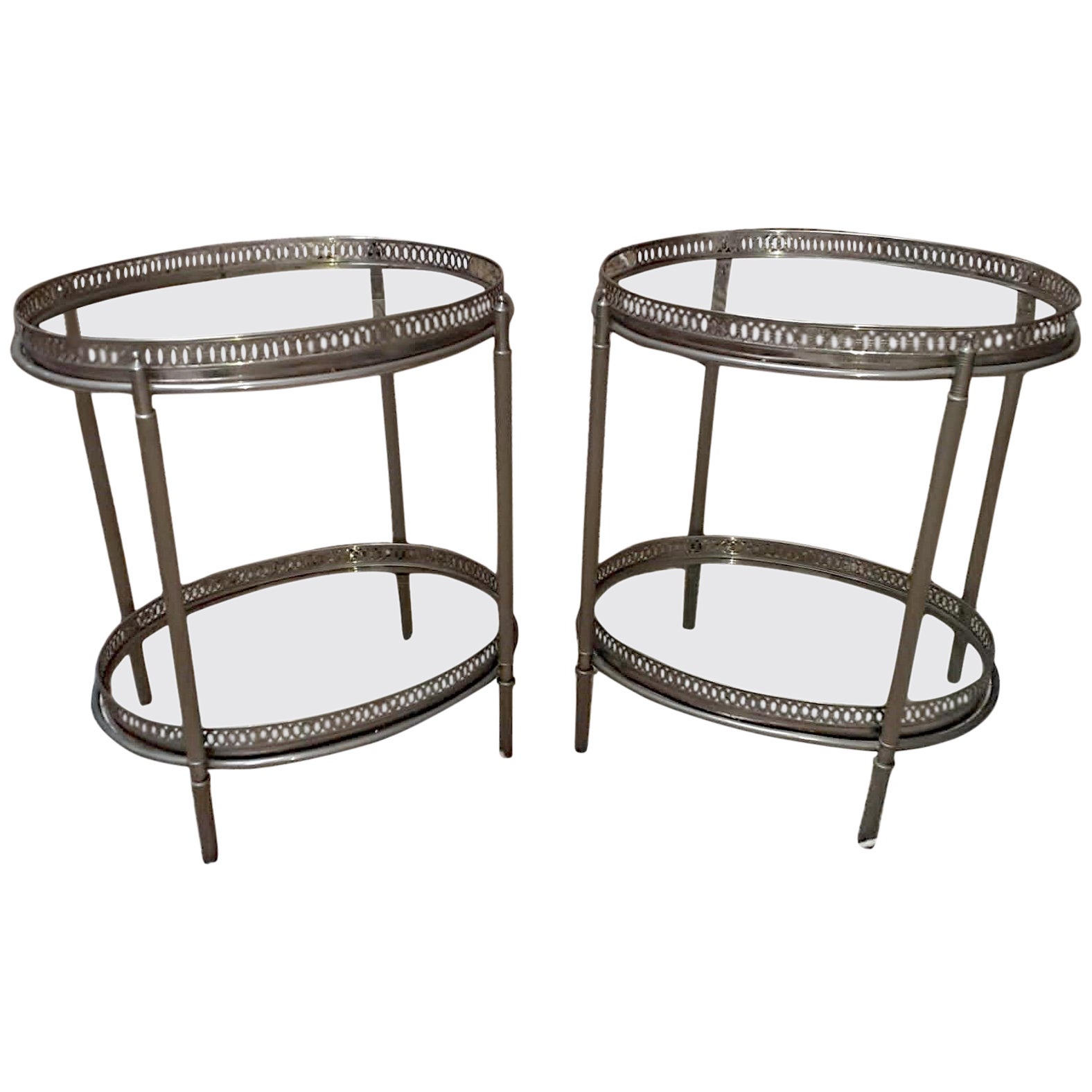 Maison Baguès, Elegant Pair of Side Tables in Silver Metal circa 1960 For Sale