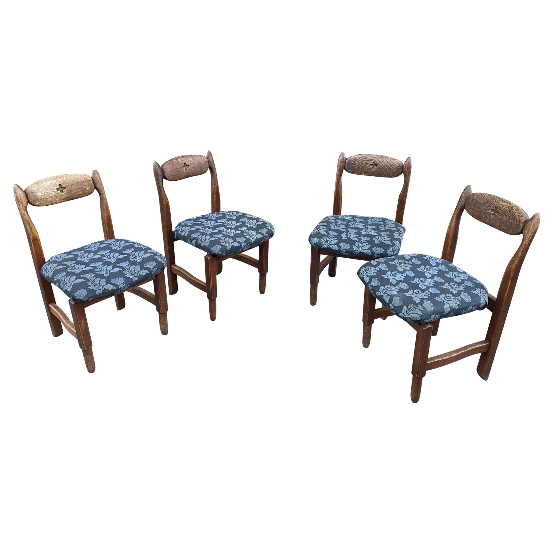 Guillerme et Chambron, 4 Oak Chairs, Edition Votre Maison, circa 1970 For Sale