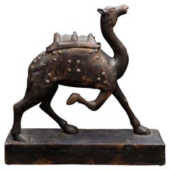 Large Carved Figure of a Camel with Brass Studs