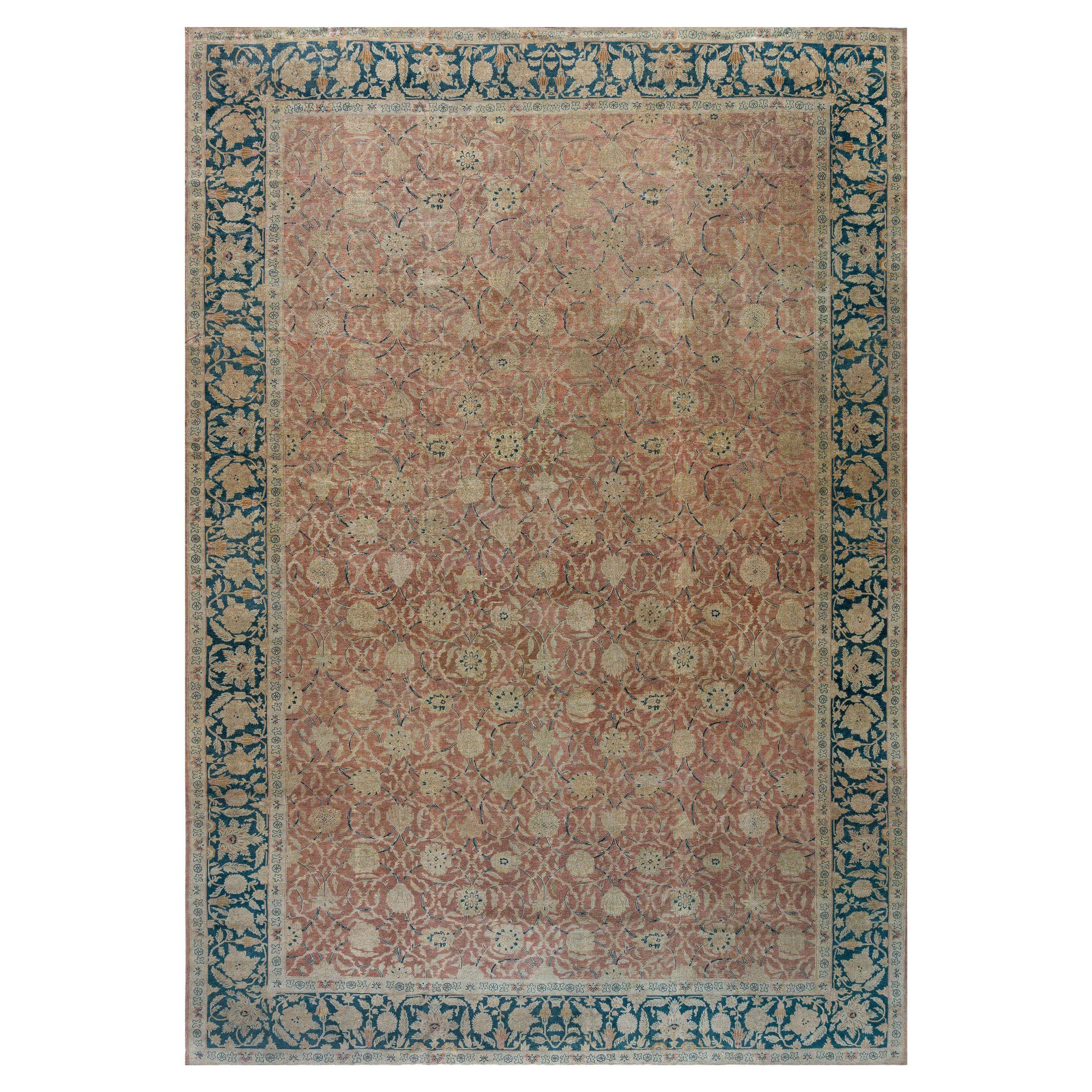 Authentic Indian Botanic Handmade Wool Carpet For Sale