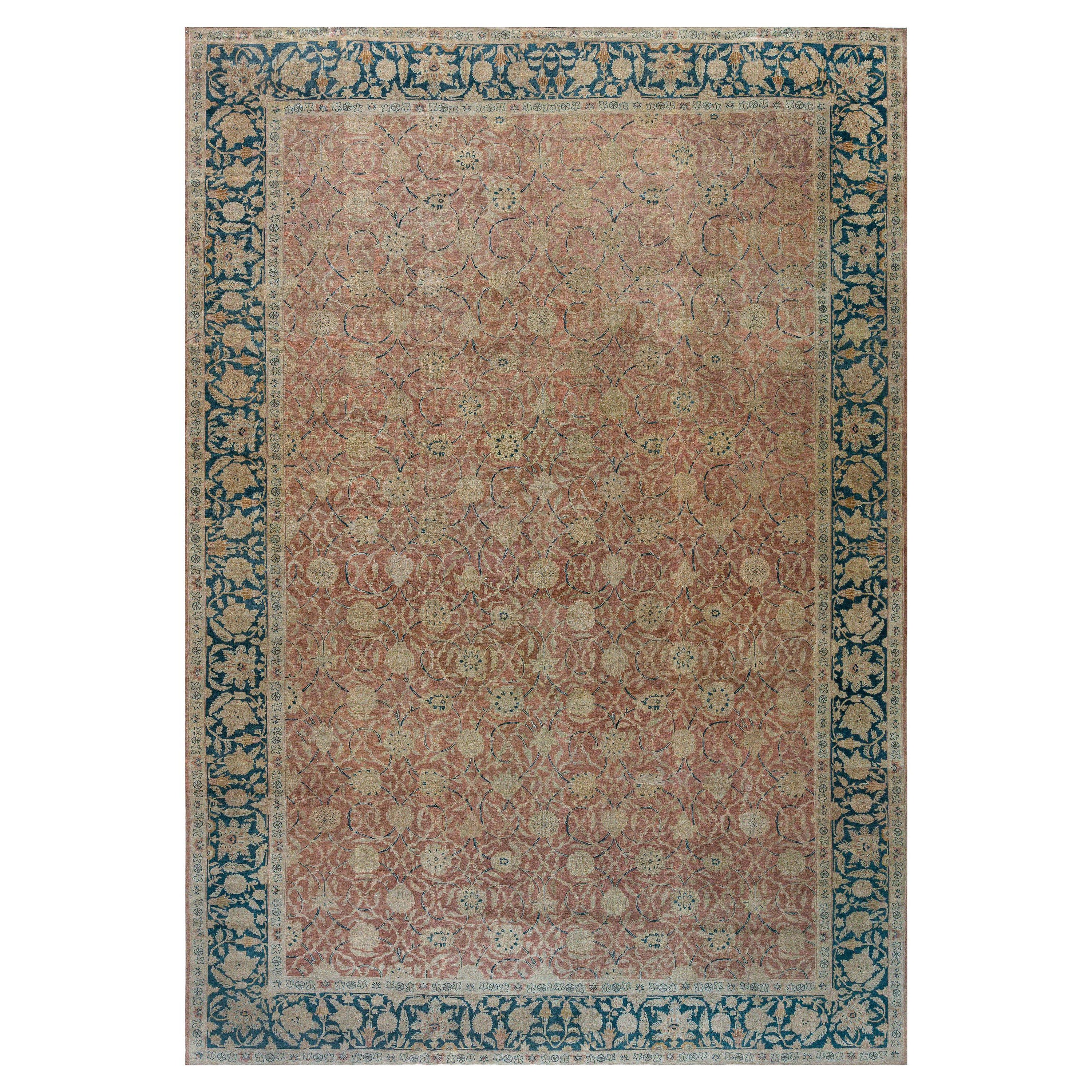 Doris Leslie Blau Auténtica Alfombra Botánica India de Lana Hecha a Mano
