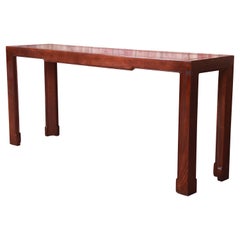 Baker Furniture Mid-Century Hollywood Regency Oak and Burl Wood Console Table