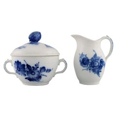 Royal Copenhagen Blue Flower Braided Sugar Bowl and Cream Jug, 1960s