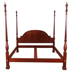 Retro Baker Furniture Carved Mahogany King Size Poster Bed
