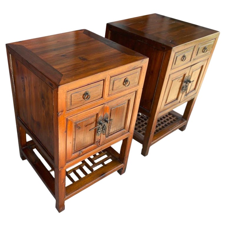 Pair of Chinese Antique Hardwood Bedside Tables at 1stDibs
