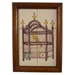 18th Century Delft Tile Panel of a Bird in a Cage