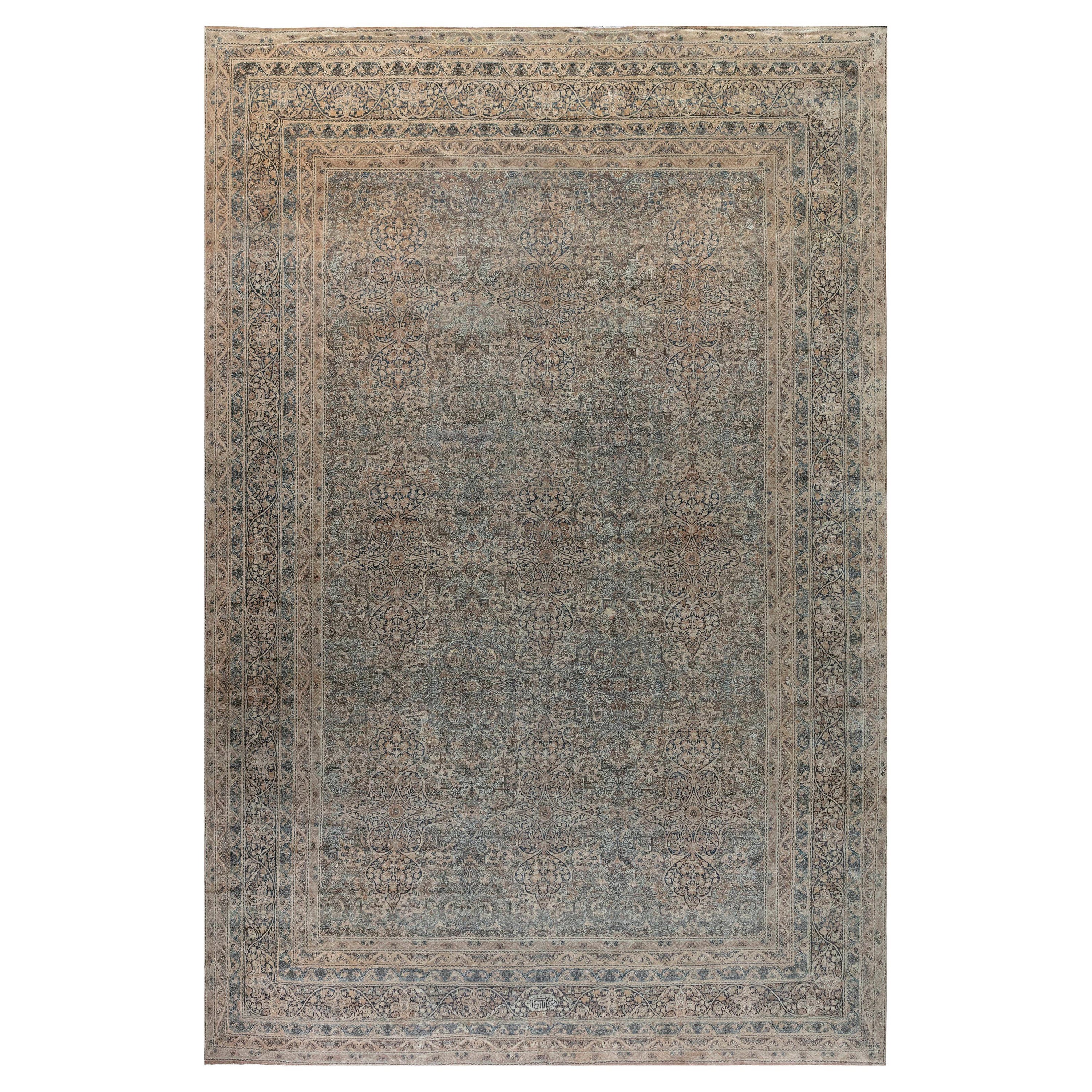 Large 19th Century Persian Kirman Handmade Wool Rug For Sale