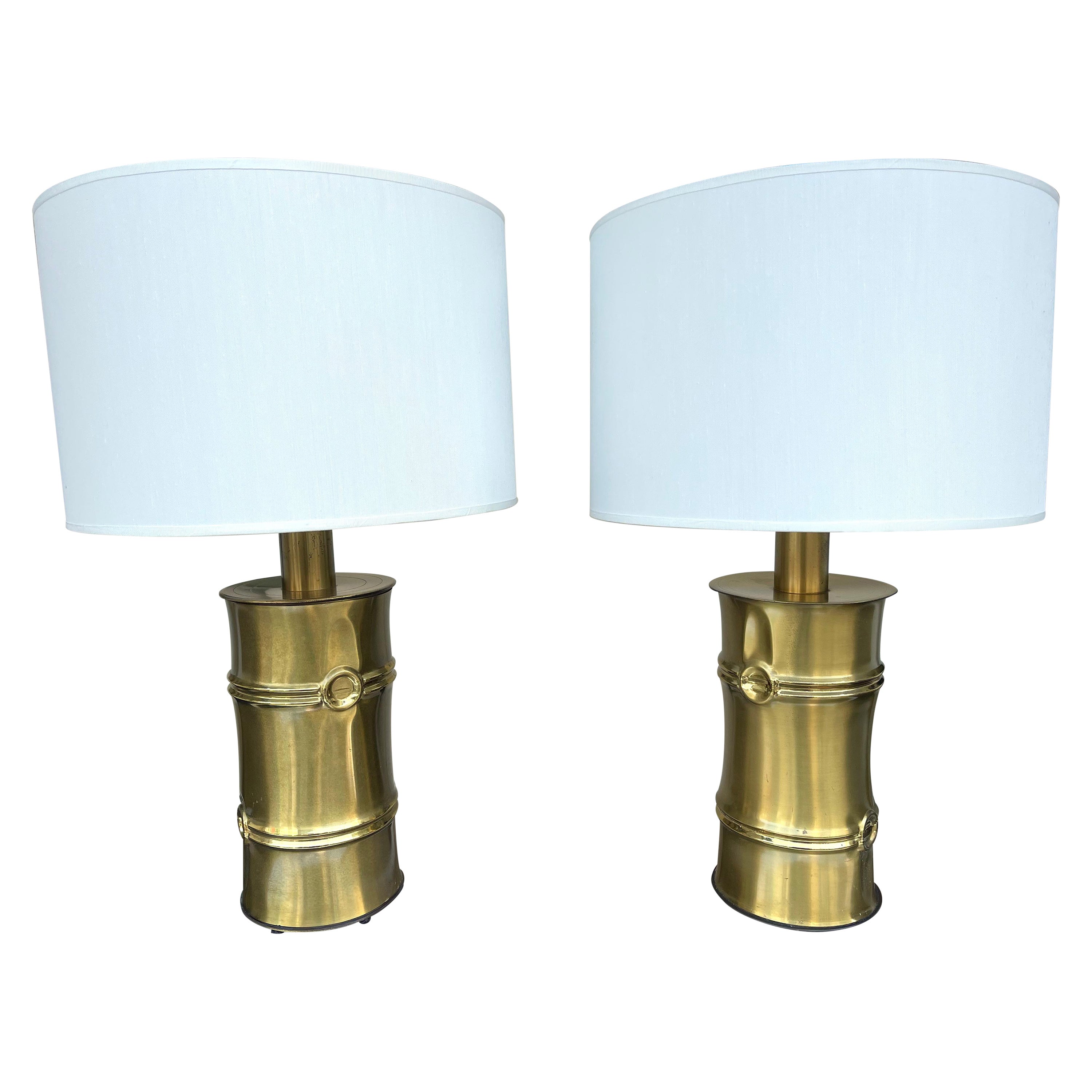 Pair of Brass Bamboo Lamps, Italy, 1970s