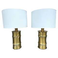 Vintage Pair of Brass Bamboo Lamps, Italy, 1970s