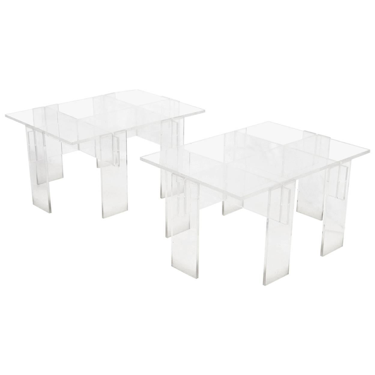 Pair of Lucite "Puzzle" Low Tables For Sale